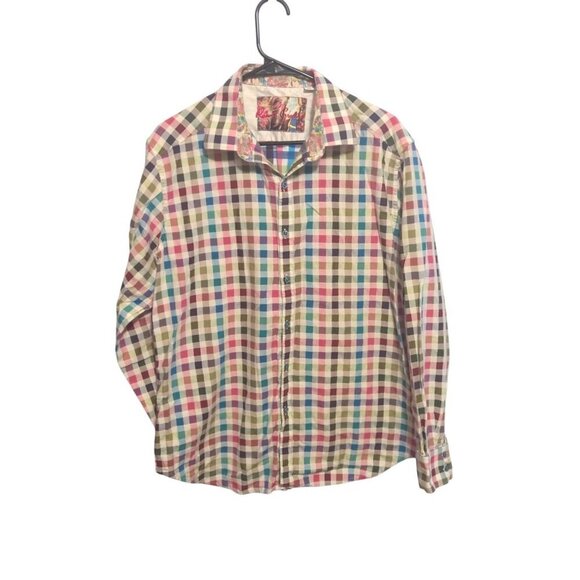 Mens Shirt Long Sleeve Flip Cuff Squares Robert Graham Button Down Shirt Size L - Picture 1 of 15